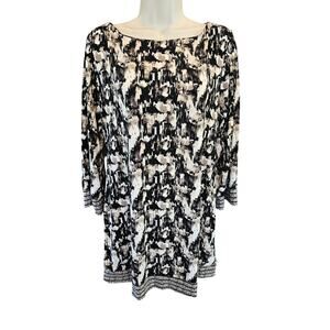 Style & Co. Size L Black & Beige 3/4 Sleeve Shift Dress tunic long sleeve EUC +